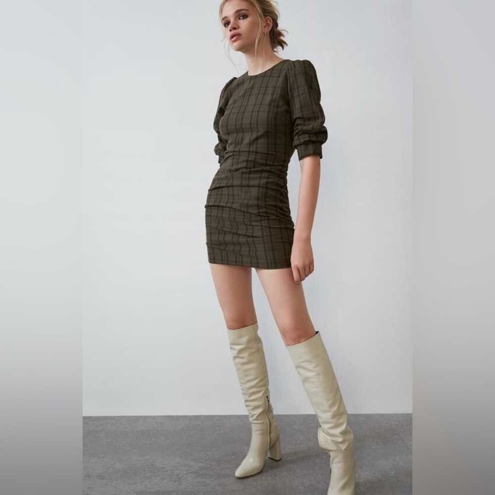 Zara | Stretch Gathered Plaid Dress